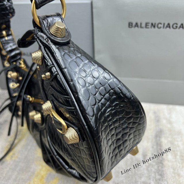 Balenciaga專櫃爆款Le Cagole半月牙腋下包餃子包 巴黎世家經典大號爆裂黑鱷金機車包 fyj1066